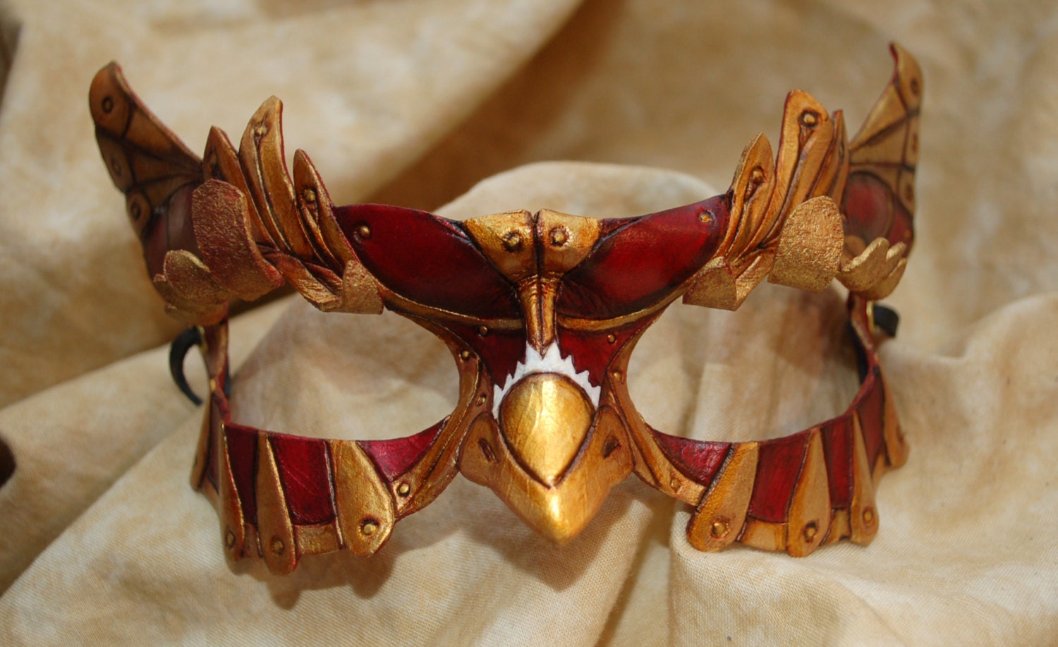 Made to Order -- SteamOwlet Leather Burgundy and Gold Steampunk Owl Cosplay Mask