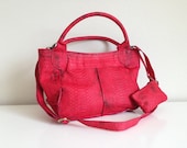 Brandi Genuine Python Snakeskin Leather Satchel Messenger Crossbody Bag Purse Handbag in Red Batik