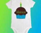 Birthday Shirt Onesie Bodysuit - Personalized Applique - Cupcake Candles - Embroidered Short or Long Sleeved