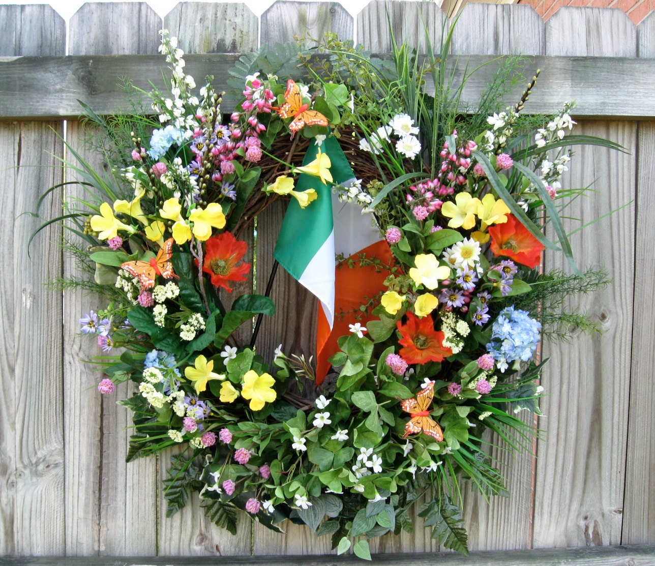 Wildflowers of Ireland Summer Wreath, Irish Flag, X-Large