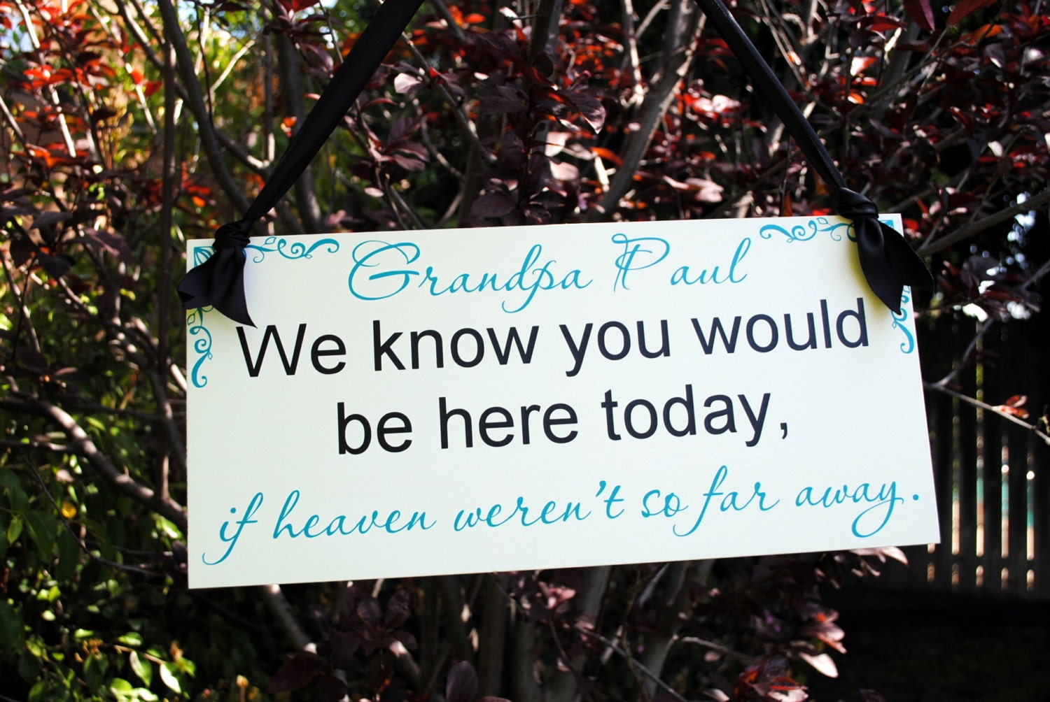 Wedding Signs In Loving Memory of Family wood sign with Ribbon handle