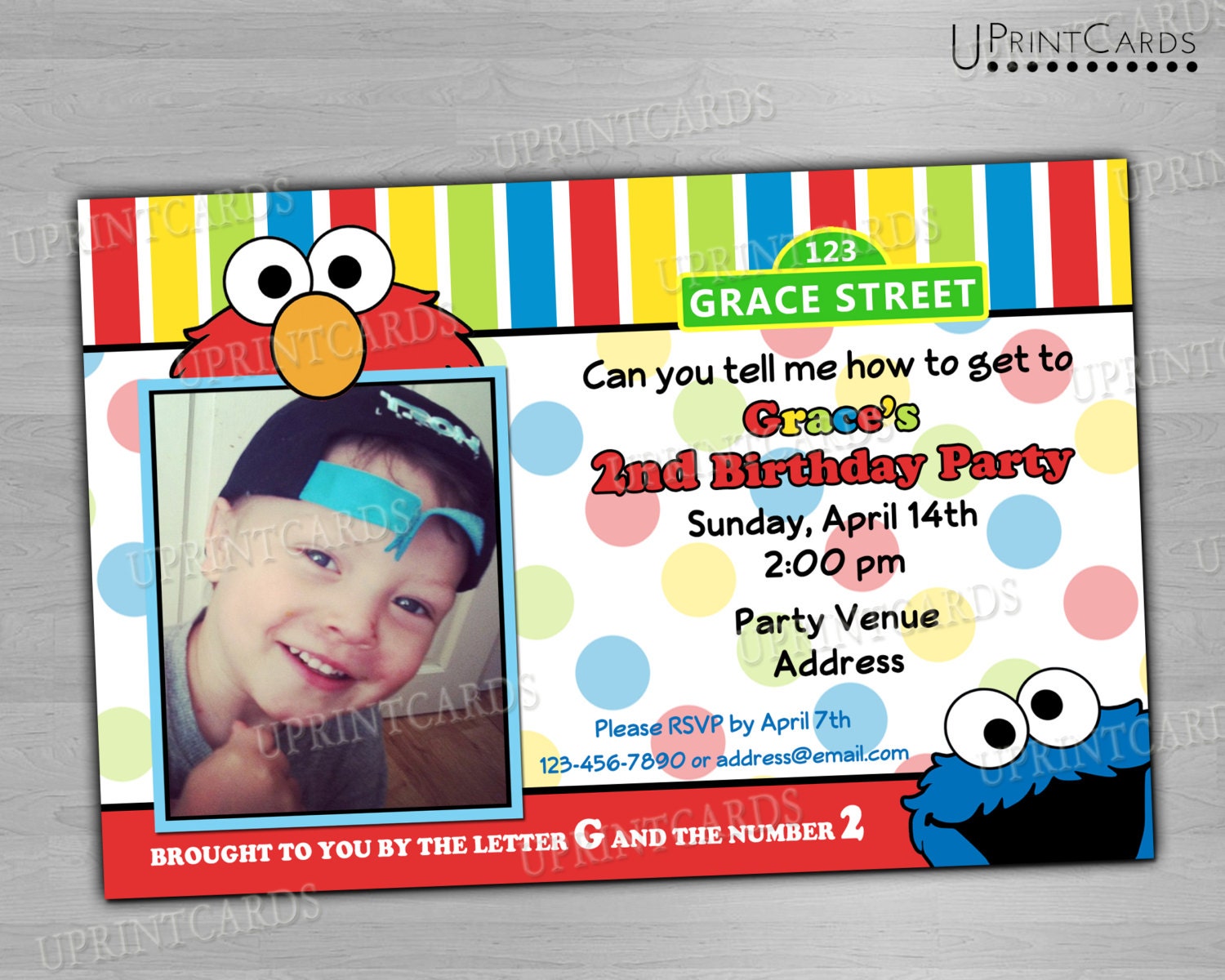 DIY PRINTABLE - Sesame Street - Elmo and Cookie Monster - Personalized Photo - Digital Printable Invitation 4x6 or 5x7 JPEG
