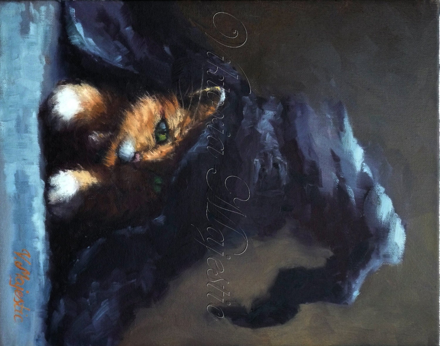 Enchanted orange kitty cat under the witch hat, 8x10 PRINT enchanted animals, by Viktoria Majestic on Etsy
