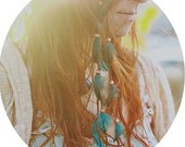 Turquoise Cascading Feather Hair Clip - Extension Boho- Gypsy - Native American- Southwest