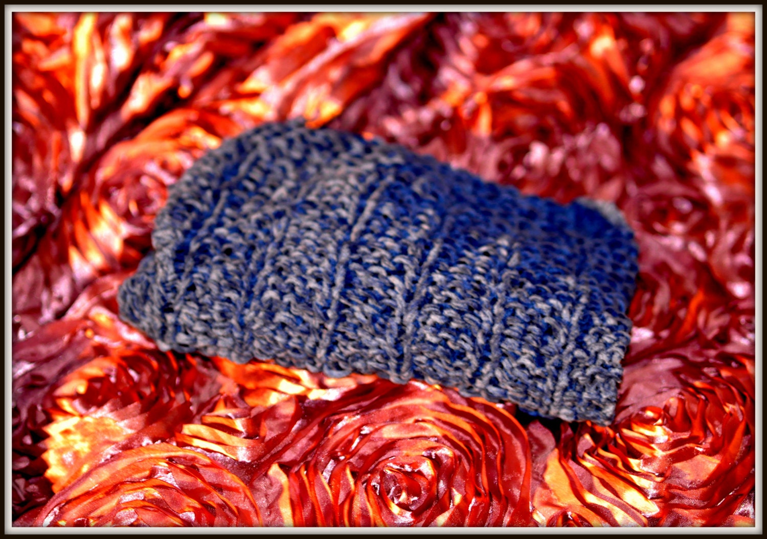 Knitted  Blue Chenille Dishcloth