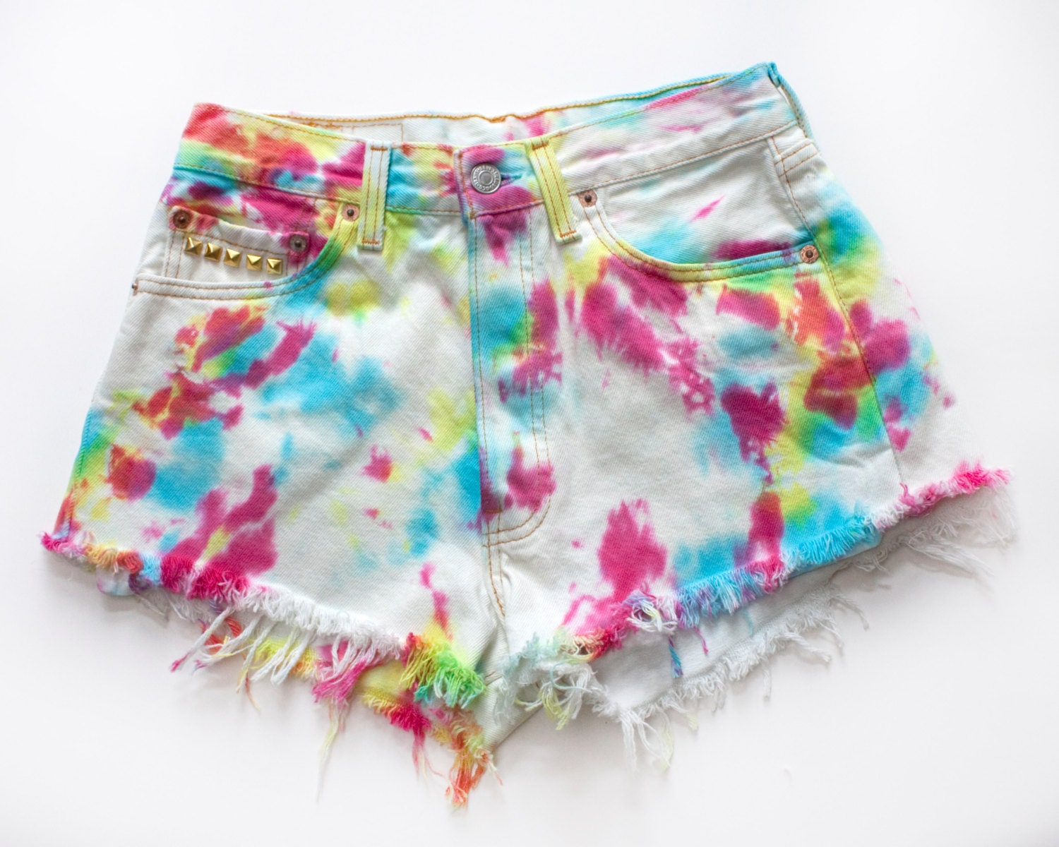 Vintage Levis Rainbow Splatter Studded Customised Shorts