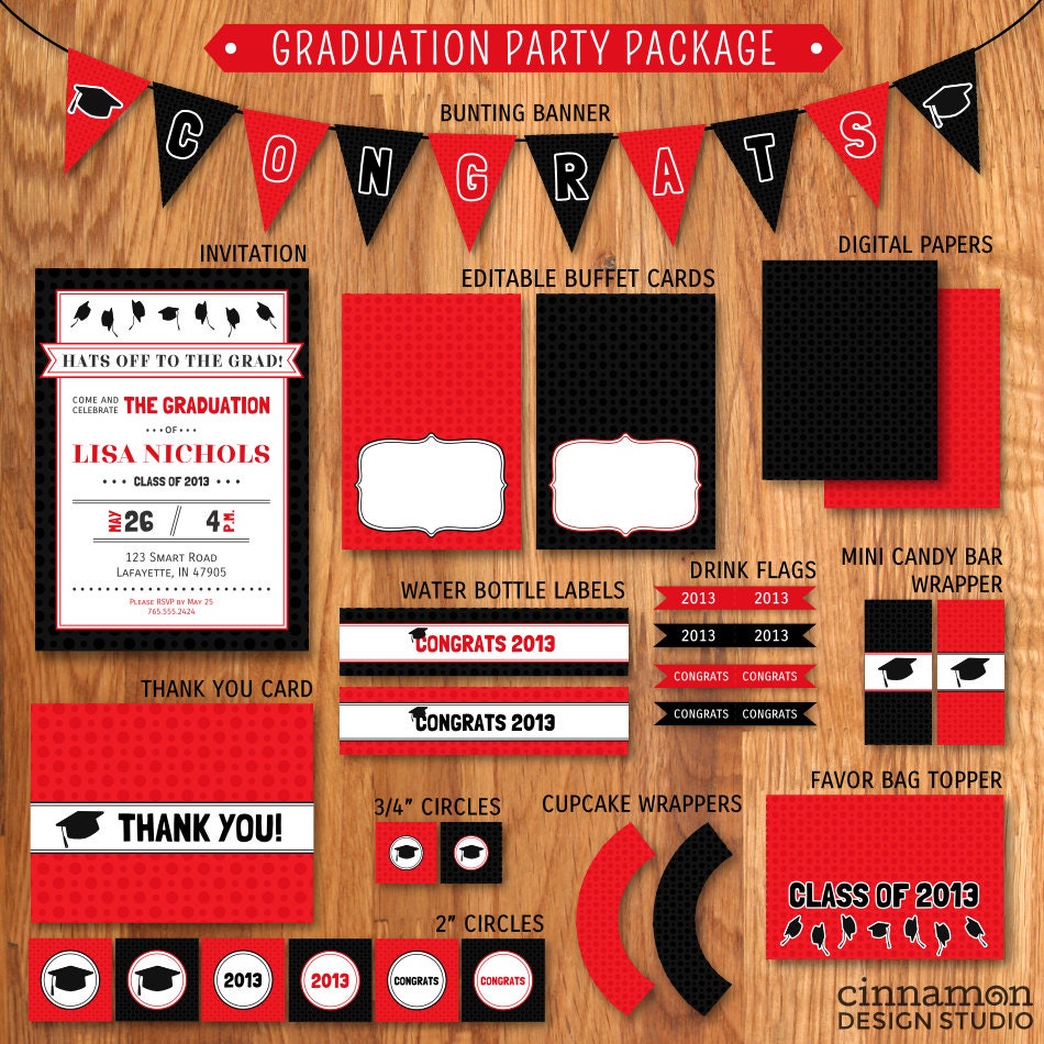 SALE - Graduation Party Package Printables - Choose Your School Colors - DIY Il_170x135