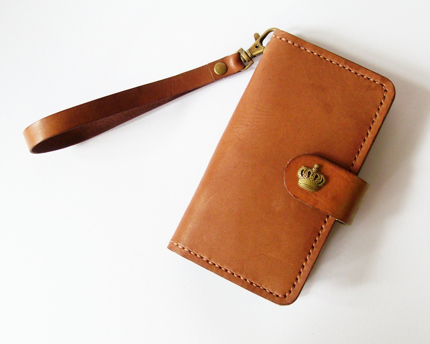 Samsung Galaxy S4 Wallet - Leather Samsung Galaxy S4 Case with Crown Button Snap in Brown - Handmade and Hand Stitched - Free Monogram