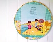 beach day...children's embroidery hoop wall art hanging with vintage book page LARGE