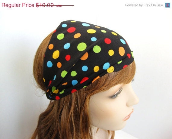 Girls' Rainbow Polka Dot Headband Head Wrap Black Bandana Colorful Cotton Print Hair Accessories