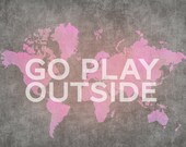 gray and pink art / wanderlust poster / watercolor map / go play outside / world map