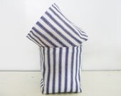 Small Canvas Storage Baskets - Blue Ticking Stripe Fabric - Set of 2 - Home Decor - Gift Basket