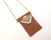 Khéops necklace brown, small necklace made in fringed leather, art deco style
