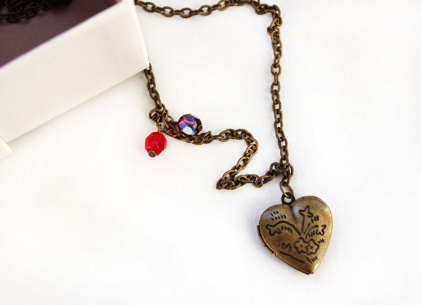 Heart necklace locket valentine jewelry romantic gifts crystals vintage gift for her purple red birthday gift