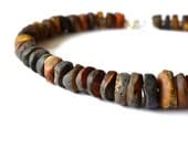 Amber Brown & Silver Bead Necklace / Rustic Brown Natural Amber / Dark Chocolate Earth Tones Necklace