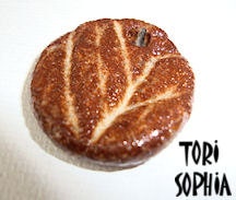 Charm - Ceramic - Cinnamon with Creme Highlights - Leaf - Handcrafted Art Bead -   C35