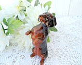 Vintage Beswick Dachshund Dog Figurine - Black and Tan Glossy Begging Dog