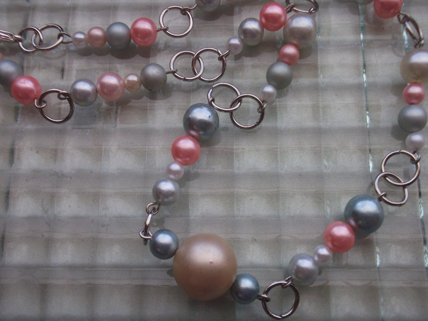 Dusk Blue Gray Pink Pearl Silver Chunky Bride Necklace