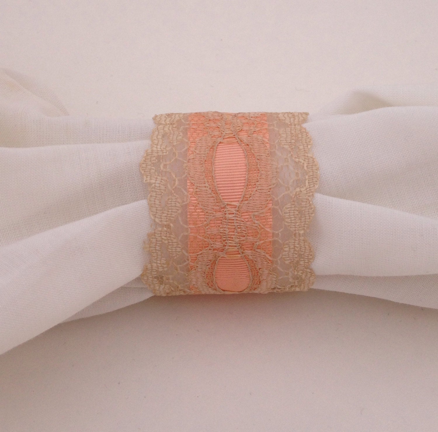 25 Soft Peach and Beige Lace Napkin Rings Vintage by ReThinkMe