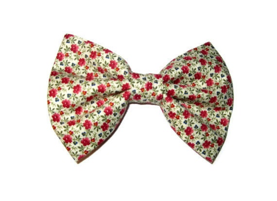 Flower fabric bow, Womens hair clip, bridesmaid gift, spring floral cotton fabric burgundy print hair clips, simple large fabric bows