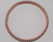 Woven beaded bangle bracelet: gold, bronze, pewter and emerald glass beads