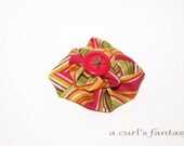 Small Round Rainbow Striped Fabric Flower Hair Clip With Center Button
