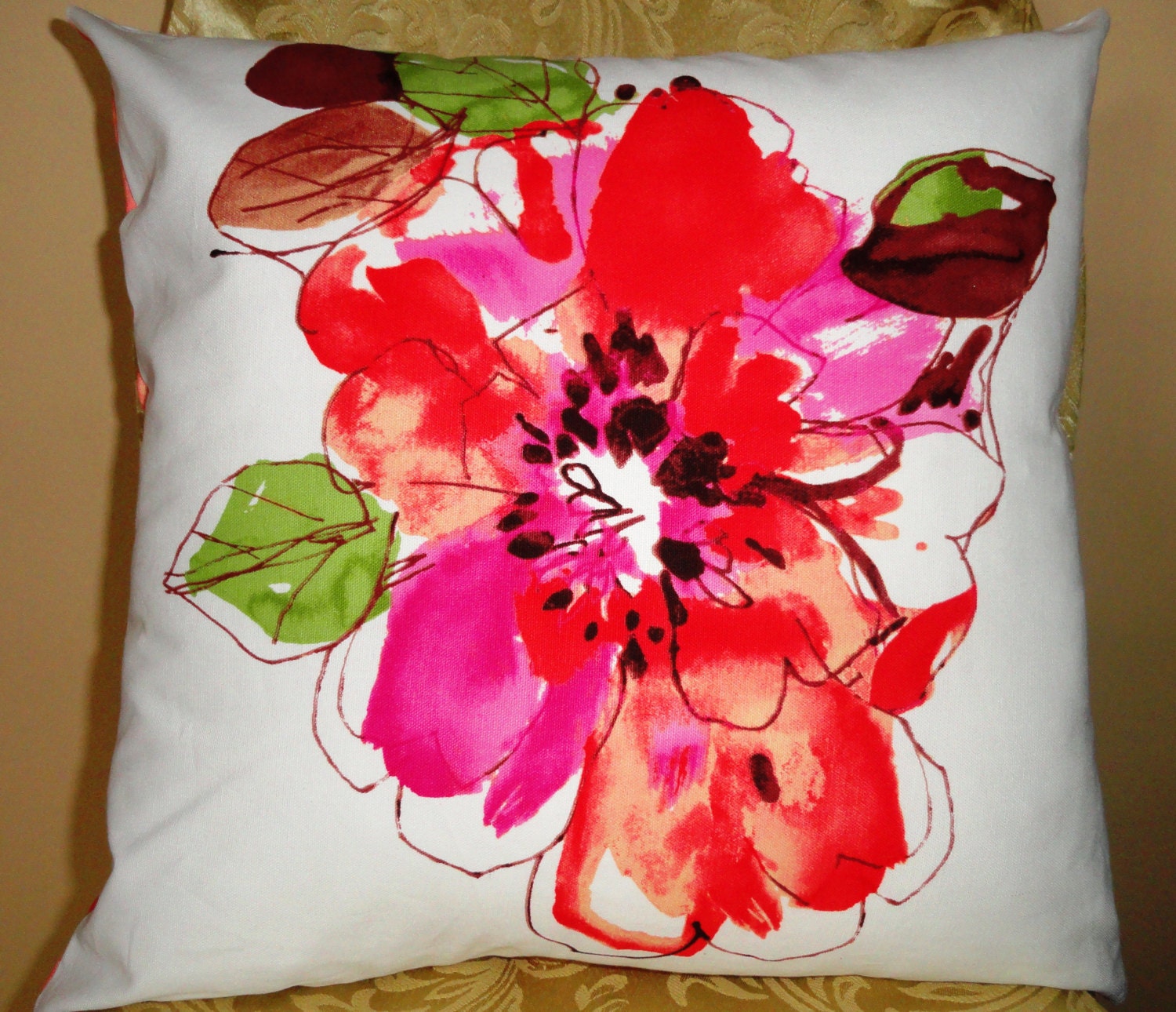 Bright pink white Floral Stripe Pillow covers20"x20"..Designer Pillow - Decorative Pillow - Throw Pillow