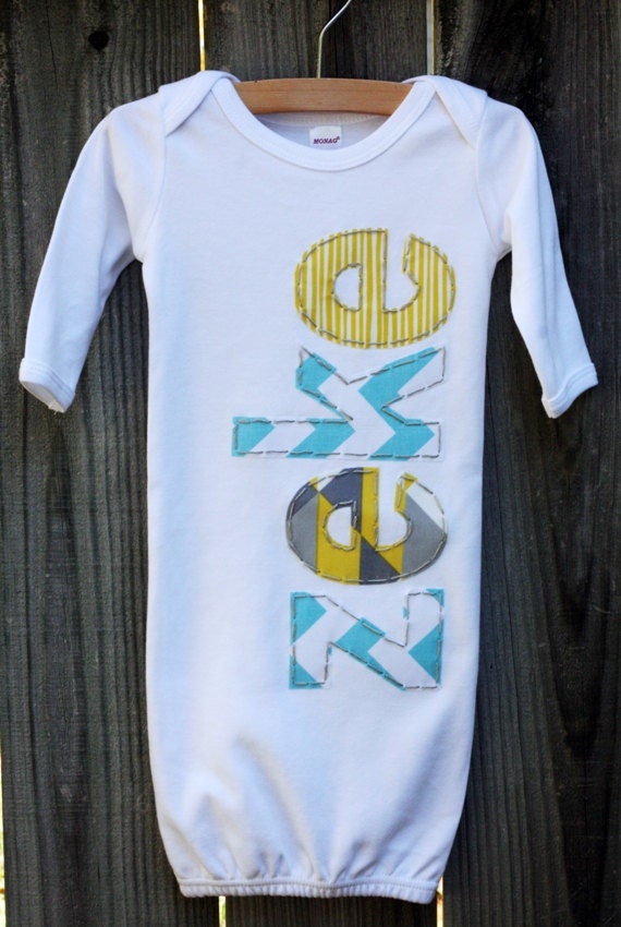 Hand Appliqued Personalized Infant Baby Boy Gown