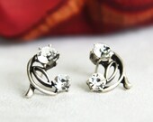 art deco clear crystal swarovski rhinestone tibetan silver plated post earrings wedding bridal jewelry bridesmaid jewelry gifts