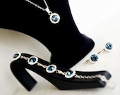 art deco clear crystal swarovski rhinestone navy blue necklace earrings bracelet wedding jewelry bridal jewelry bridesmaids jewelry set