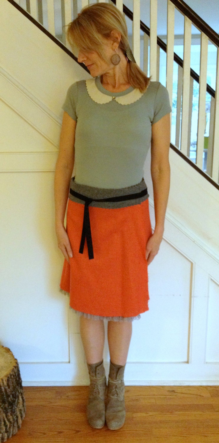 Romantic Clementine Herringbone Tweed and Lace Wrap Skirt