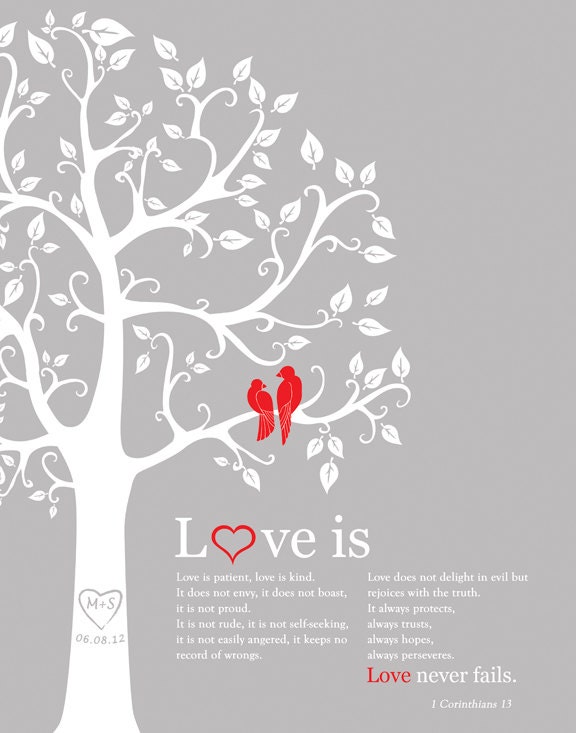 Personalized Wedding Anniversary Gift 1 corinthians 13 Love is patient... Personalized Wedding Gift 1st Paper Anniversary Engagement Gift