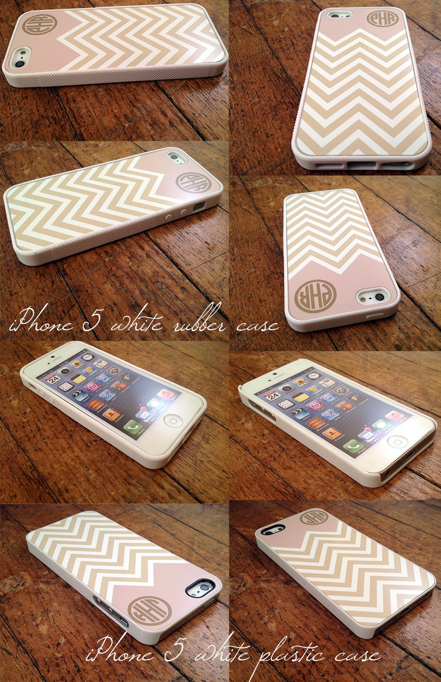 Personalized Iphone 5 case, Iphone 4 case - Chevron or zigzag pattern, monogram pink white chevron iPhone4s case plastic or silicone(9705)