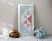 Cutter Quilt in Frame - framed quilt piece wall decor blue pink white nursery decor childs room decor spring mothers day easter