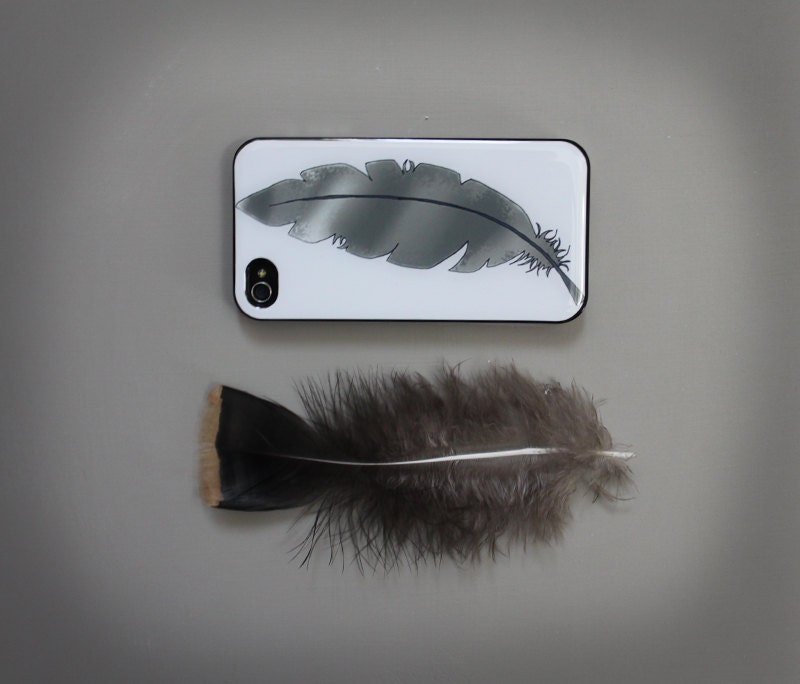 Grey feather Iphone case . slim barely there iphone case . modern iphone 4, 4s or 5 cell phone case . tribal . feather .