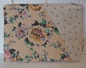 Linen and Vintage handmade purse or make up bag polka dot and floral
