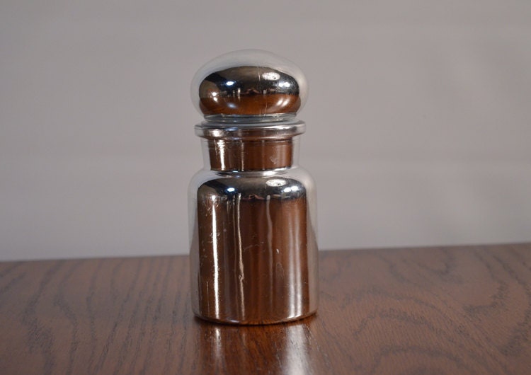 Vintage Silver Mercury Glass Apothecary Glass Jar Container Made in Belgium