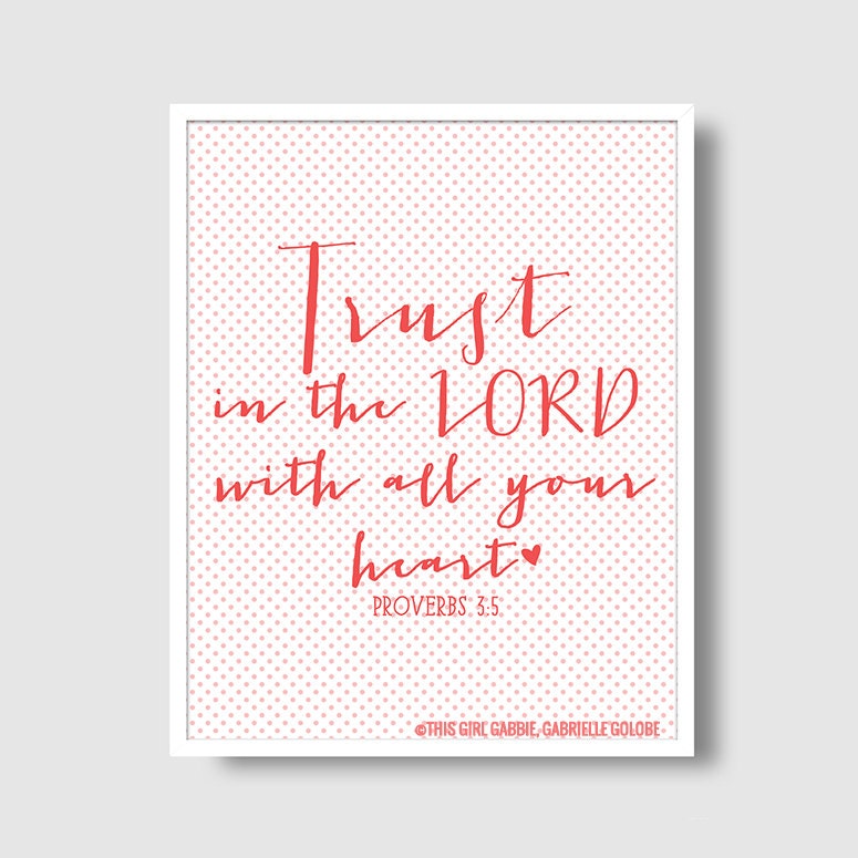 Trust in the Lord With All Your Heart - Proverbs 3:5 - 8x10 Print - Bible - Scripture - Verse - Red - Polka Dots - Christian