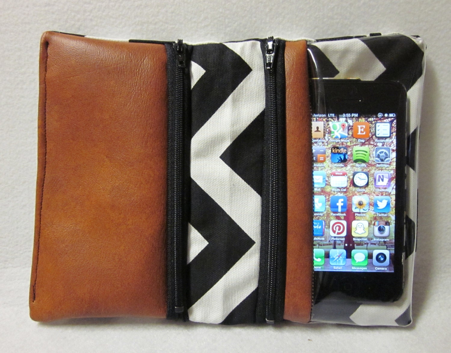 Convertible iPhone 5 Wallet "SmartWallet" Water-Resistant Plastic Pocket (Faux Leather and Black Chevron)