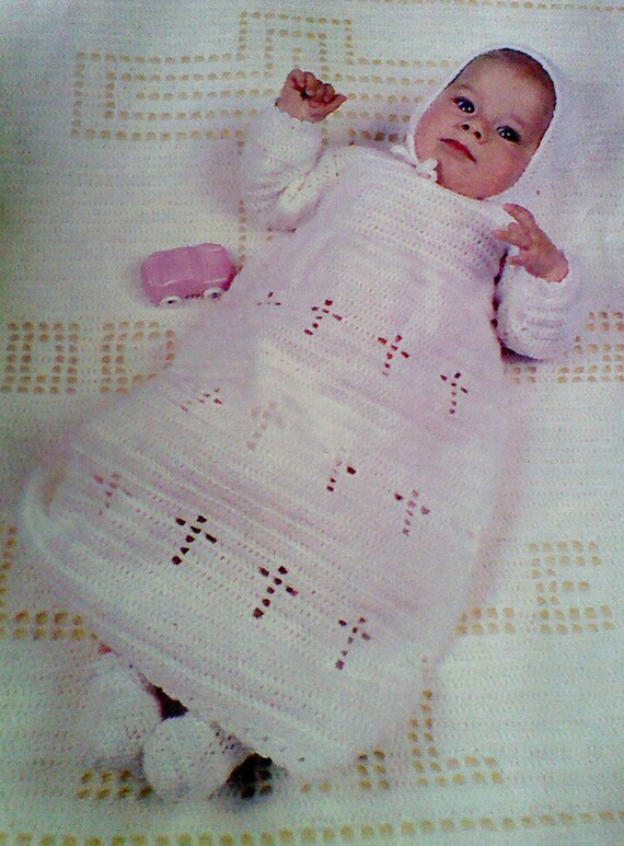 Vintage Crochet Baby Christening Gown and Blanket by ...