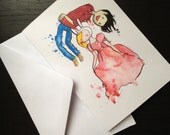 Fionna & Marshall Blank Card / Archival 4x6 inch watercolor print / nerd geek girl guy dork Adventure Time