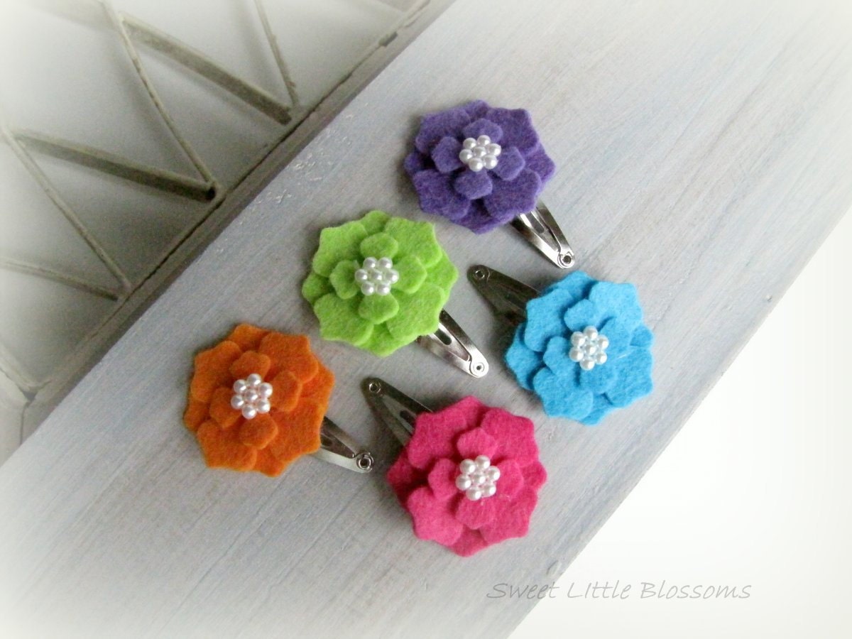 Baby Felt Hair Clips - Bright Summer Colors Spring Blossom Snap Clips - Girl Baby Infant Accessory