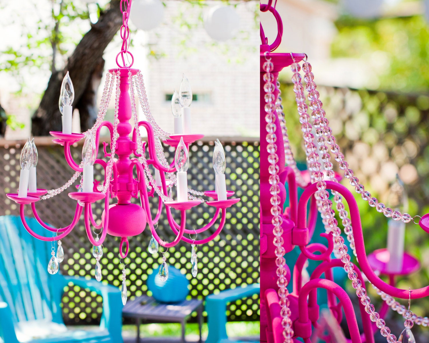 Victorian Mod Boho Custom Chandeliers in any color //pink, aqua blue, turquoise, black, green & more// - LARGE
