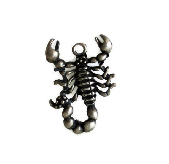 Vintage SCORPION pendant - Zodiac scorpio sign jewelry, Egyptian goddess SERKET Hippie fantasy jewellery, Insect bug charm, SCARY creature
