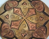 Vintage copper plate, wall hanging, GEOMETRIC & FLORAL folk art etching, wall decor, traditional handmade Turkish metal crafts, home decor