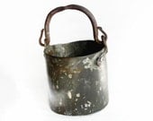 Bucket heavy solid COPPER antique primitive pail pot WROUGHT iron handle HAMMERED dovetail seam Farmhouse barn rustic houseware, home decor