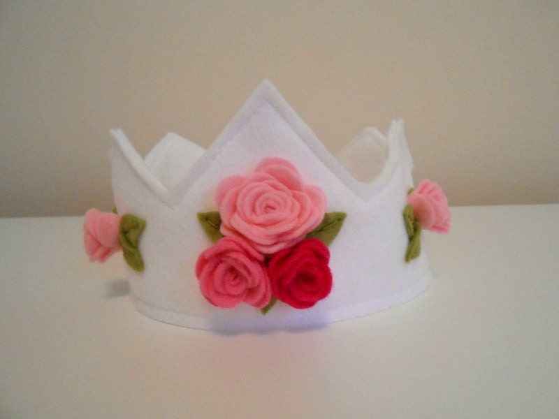 White felt crown with pink roses