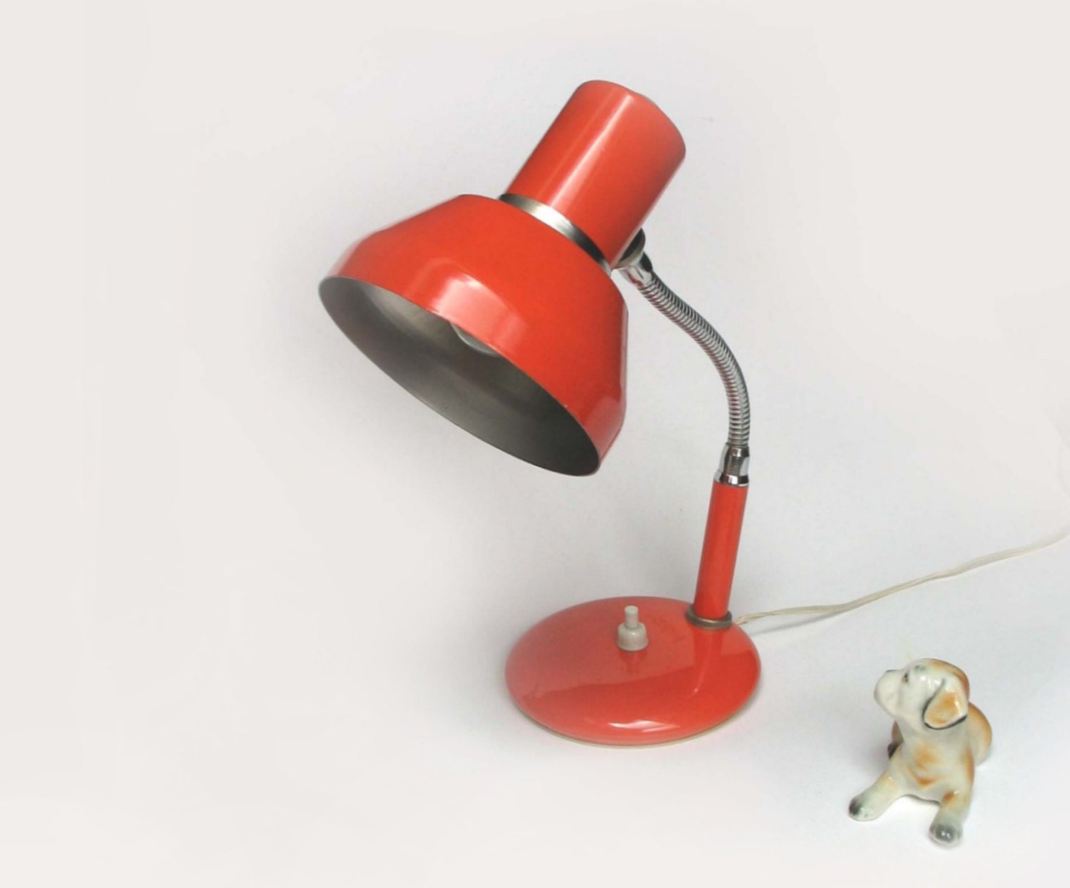 Vintage Orange Metal Gooseneck Desk Lamp - 1970s