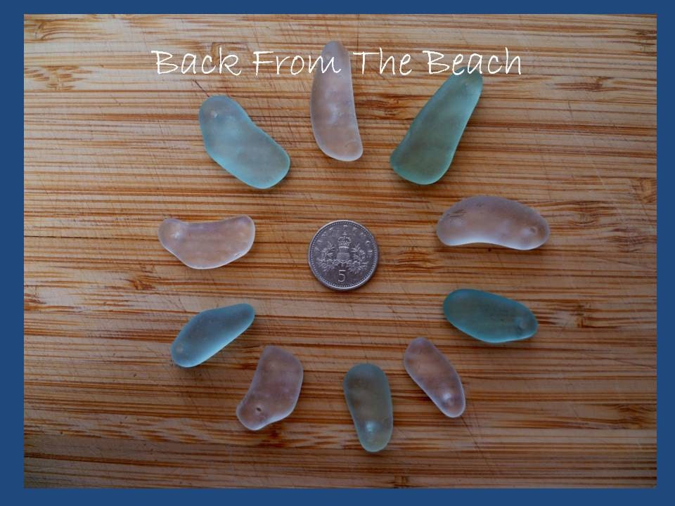 Sea glass - top drilled - Scottish - aqua & white - 10 pieces - MA01