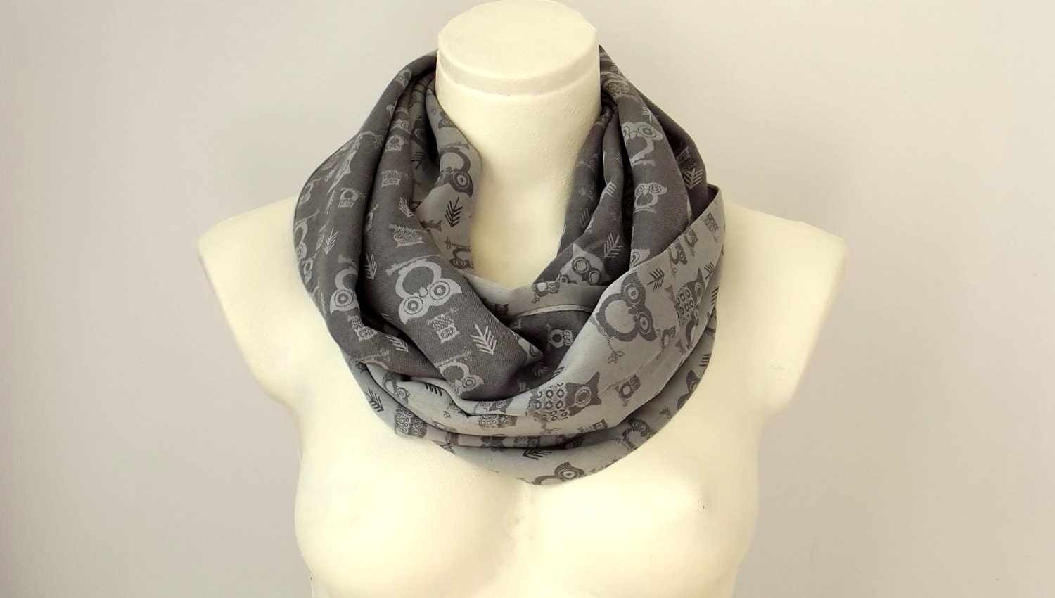 Owls of Spring Pearl Dark Grey  - Spring Fashion - Infinity Loop Circle Scarf